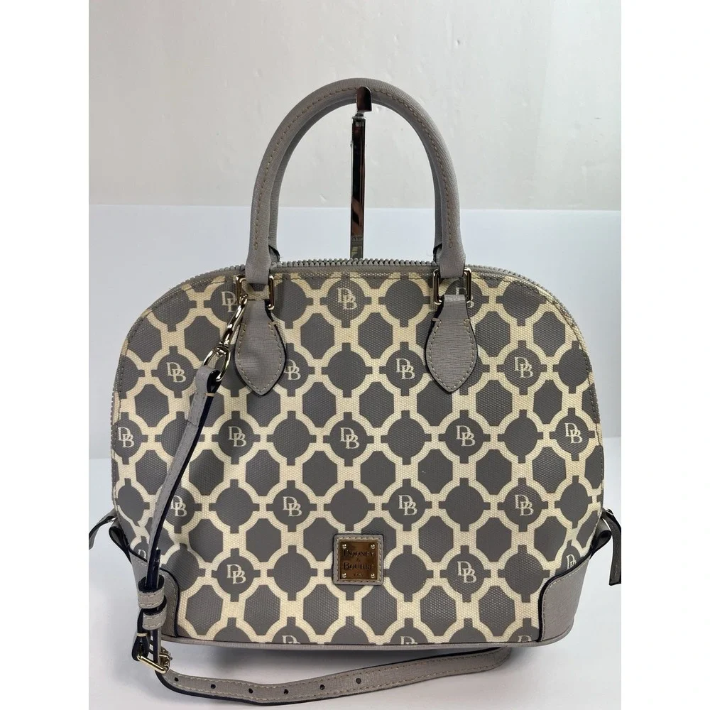 Dooney & Bourke Sanibel Gray White Lattice Double Zip Dome Satchel